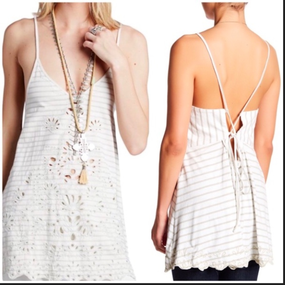 Free people sefaring striped embroidered tunic